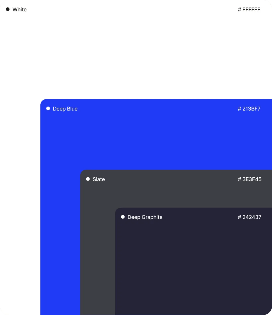 Brand palette — White, Deep Blue, Deep Graphite, Slate