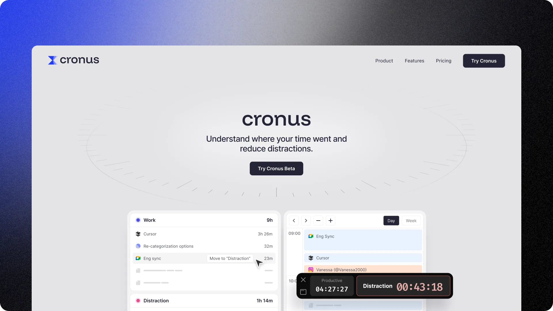 Site hero — Understand where your time went and reduce distractions
