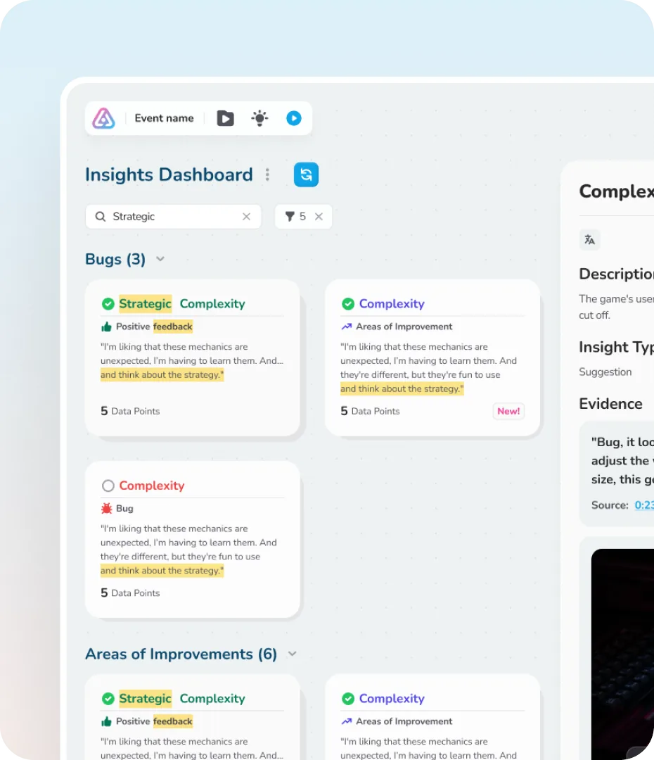 Insights dashboard — bugs and areas of improvement